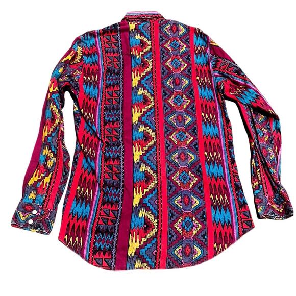 VTG Wrangler 15.5 34 Western Shirt Aztec Cowboy Cut X Long Tails Rodeo Southwest - Picture 2 of 7